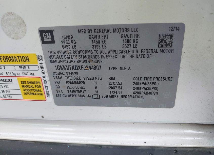 Photo 9 of 2015 Gmc Acadia DENALI (VIN 1GKKVTKDXFJ244807)