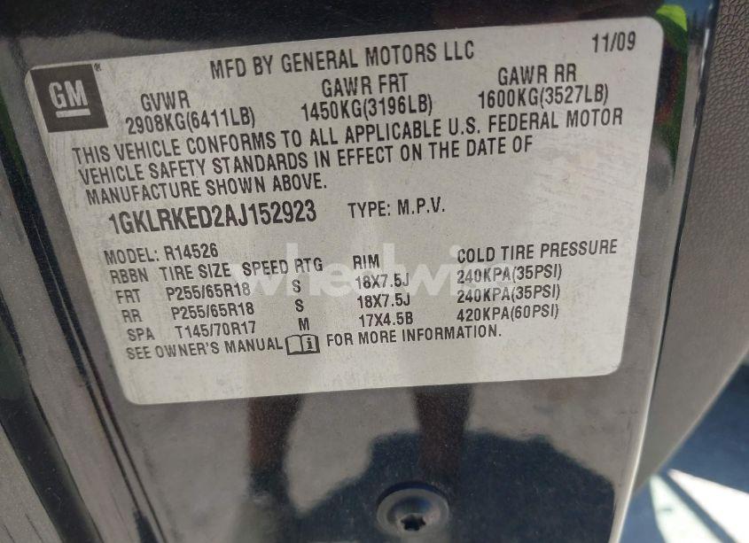 Photo 9 of 2010 Gmc Acadia SL (VIN 1GKLRKED2AJ152923)