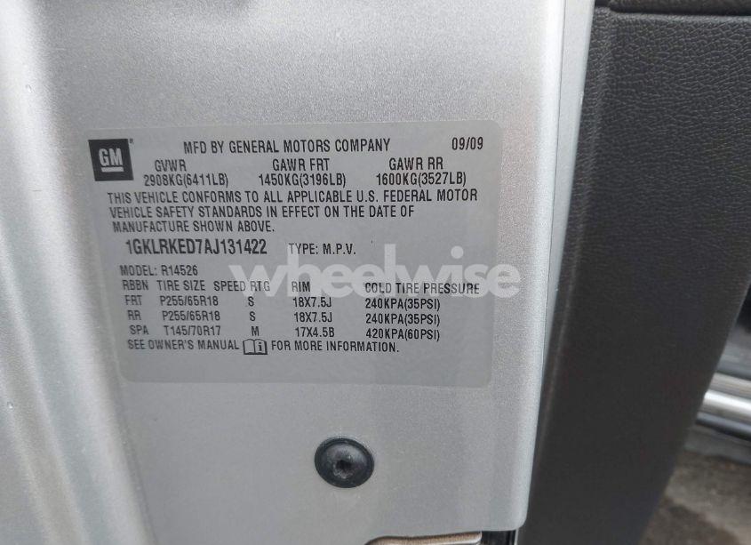 Photo 9 of 2010 Gmc Acadia SL (VIN 1GKLRKED7AJ131422)