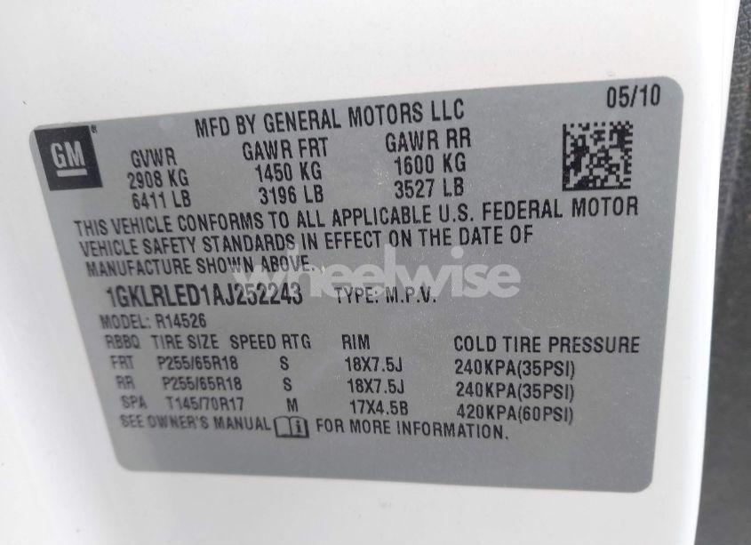 Photo 9 of 2010 Gmc Acadia (VIN 1GKLRLED1AJ252243)