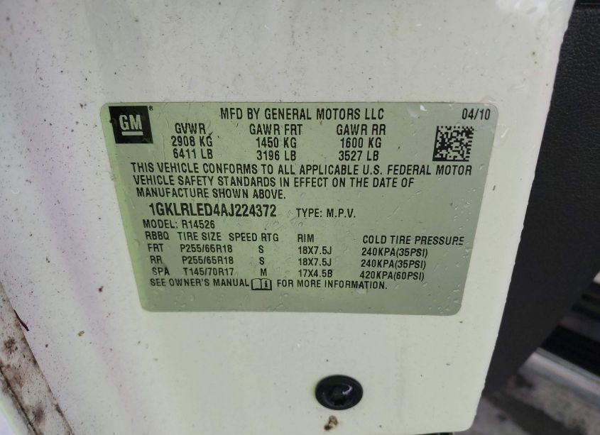 Photo 9 of 2010 Gmc Acadia SLE (VIN 1GKLRLED4AJ224372)