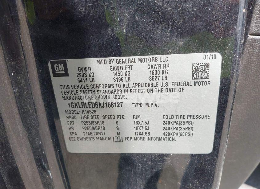 Photo 9 of 2010 Gmc Acadia SLE (VIN 1GKLRLED6AJ168127)