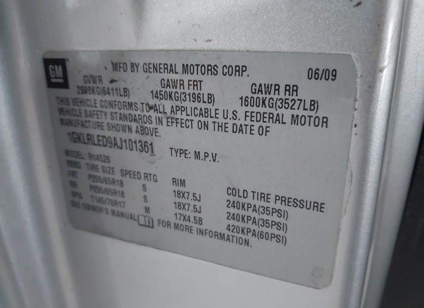 Photo 9 of 2010 Gmc Acadia SLE (VIN 1GKLRLED9AJ101361)