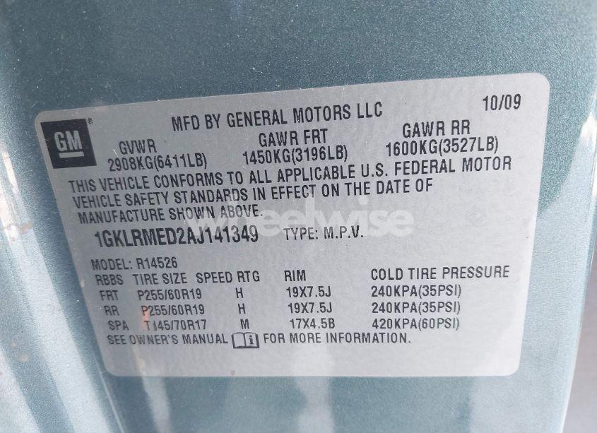 Photo 9 of 2010 Gmc Acadia SLT-1 (VIN 1GKLRMED2AJ141349)