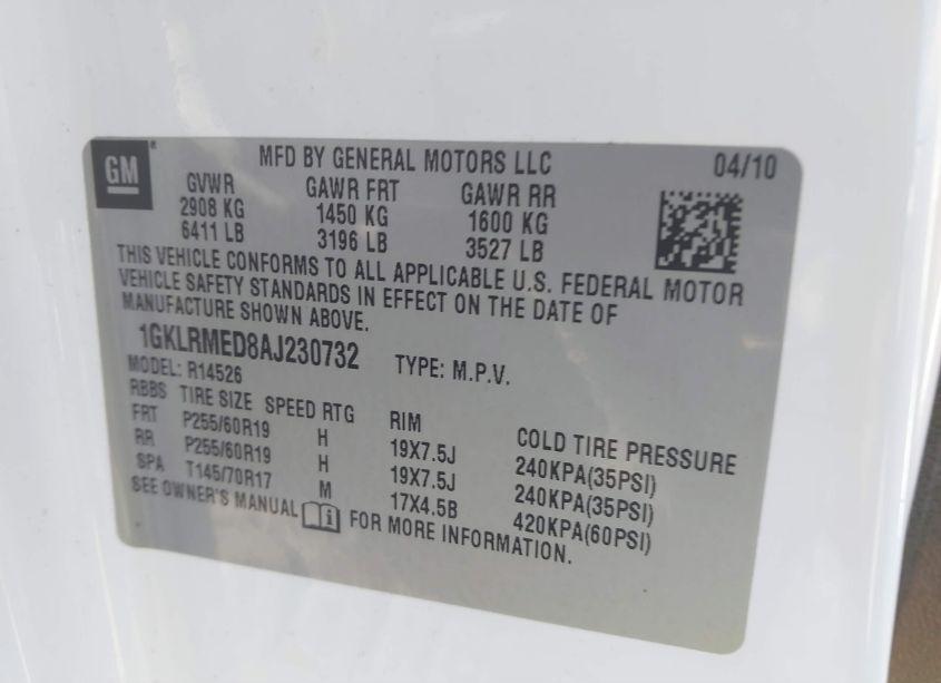 Photo 9 of 2010 Gmc Acadia SLT-1 (VIN 1GKLRMED8AJ230732)