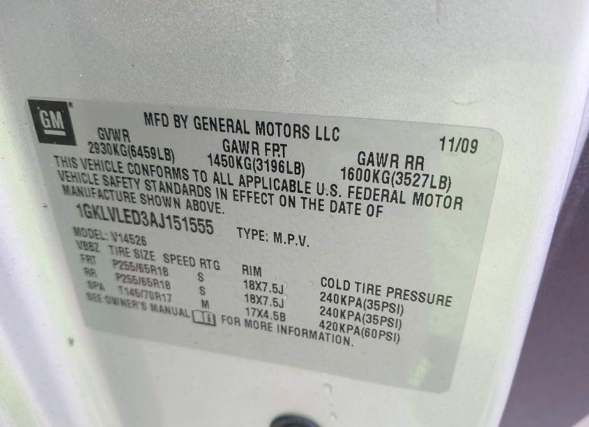 Photo 9 of 2010 Gmc Acadia SLE (VIN 1GKLVLED3AJ151555)