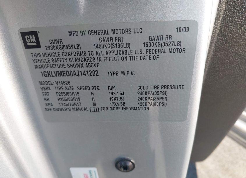 Photo 9 of 2010 Gmc Acadia SLT-1 (VIN 1GKLVMED0AJ141202)