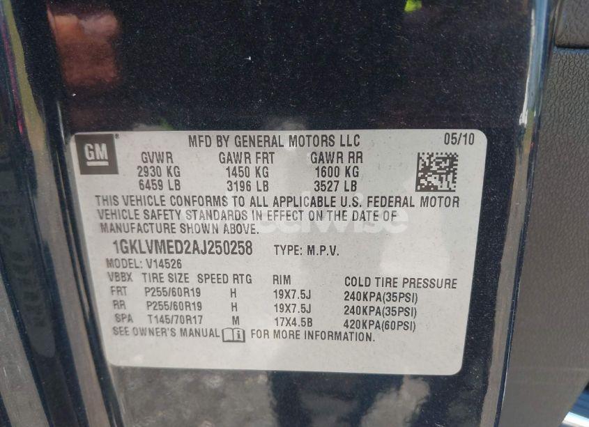 Photo 9 of 2010 Gmc Acadia SLT-1 (VIN 1GKLVMED2AJ250258)