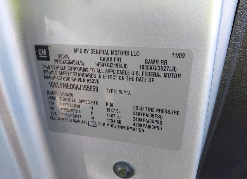 Photo 9 of 2010 Gmc Acadia SLT-1 (VIN 1GKLVMED6A1155959)