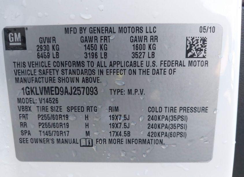 Photo 9 of 2010 Gmc Acadia SLT-1 (VIN 1GKLVMED9AJ257093)
