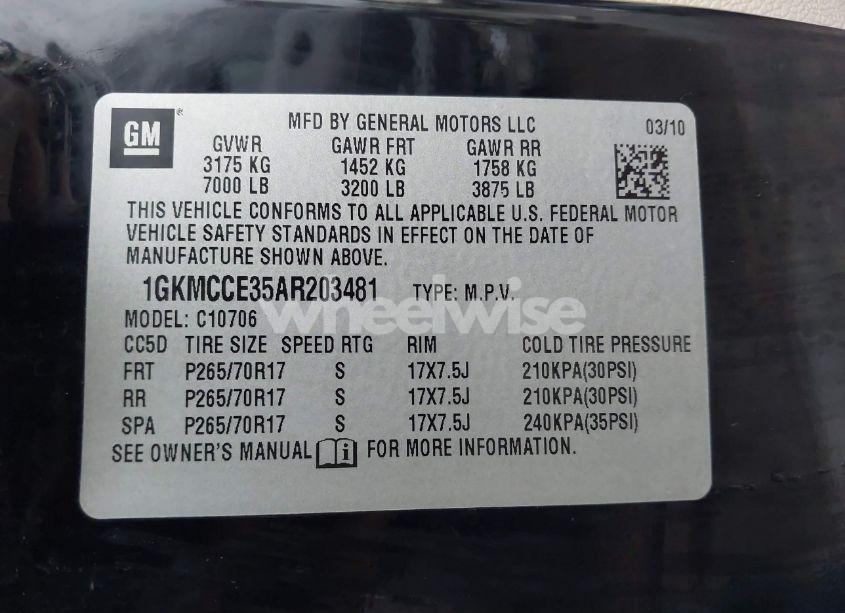 Photo 9 of 2010 Gmc Yukon SLT (VIN 1GKMCCE35AR203481)