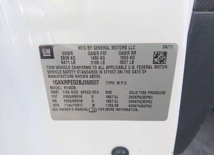 Photo 9 of 2011 Gmc Acadia SLE (VIN 1GKRPED2BJ368507)