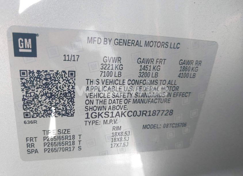 Photo 9 of 2018 Gmc Yukon SLE (VIN 1GKS1AKC0JR187728)