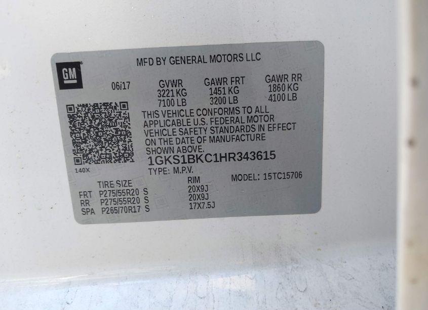 Photo 9 of 2017 Gmc Yukon SLT (VIN 1GKS1BKC1HR343615)