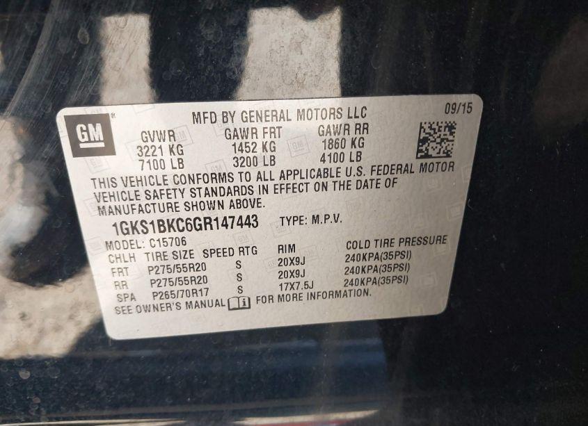 Photo 9 of 2016 Gmc Yukon SLT (VIN 1GKS1BKC6GR147443)