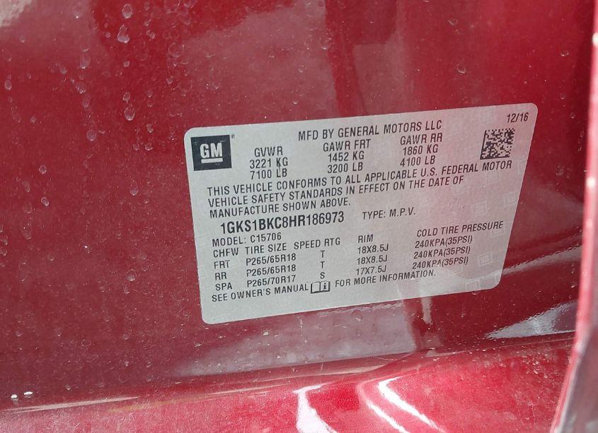 Photo 9 of 2017 Gmc Yukon SLT (VIN 1GKS1BKC8HR186973)