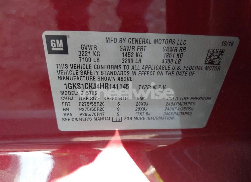 Photo 9 of 2017 Gmc Yukon DENALI (VIN 1GKS1CKJ4HR141145)