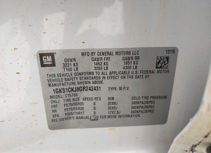 Photo 9 of 2016 Gmc Yukon DENALI (VIN 1GKS1CKJ8GR242431)