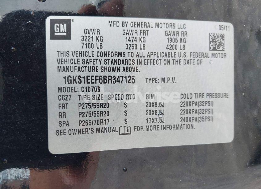 Photo 9 of 2011 Gmc Yukon DENALI (VIN 1GKS1EEF6BR347125)