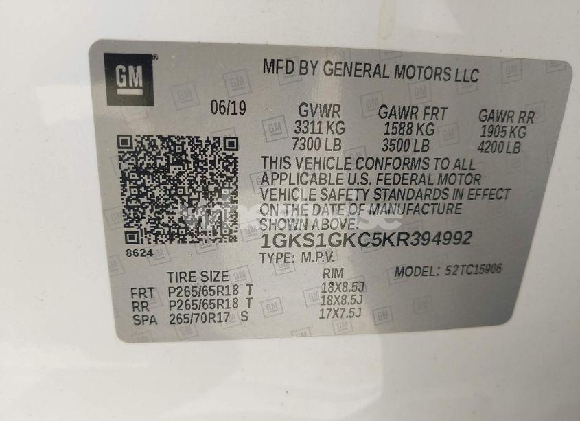 Photo 9 of 2019 Gmc Yukon XL SLT (VIN 1GKS1GKC5KR394992)