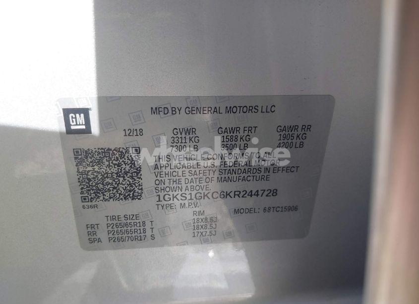 Photo 9 of 2019 Gmc Yukon XL SLT (VIN 1GKS1GKC6KR244728)