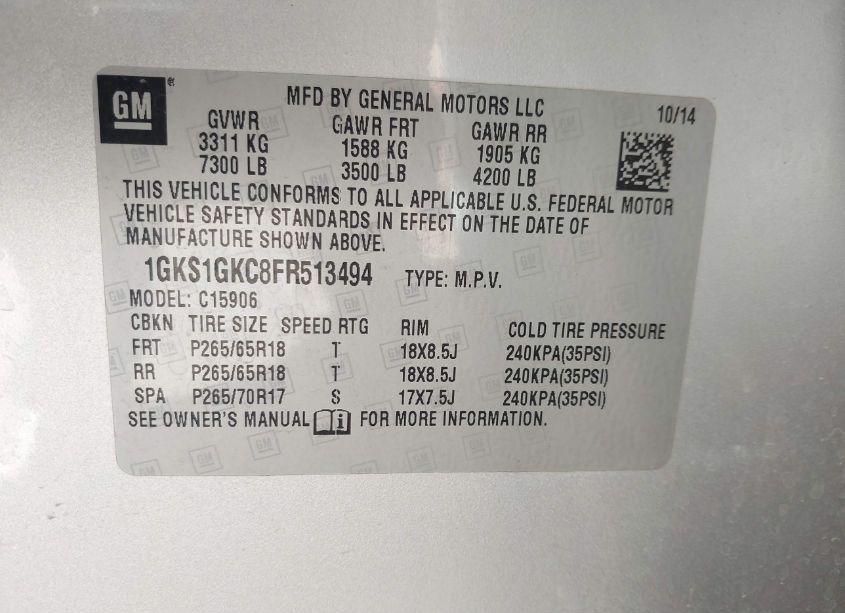Photo 9 of 2015 Gmc Yukon XL 1500 SLE (VIN 1GKS1GKC8FR513494)