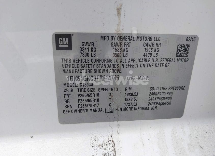 Photo 9 of 2015 Gmc Yukon XL 1500 SLE (VIN 1GKS1GKC8FR614745)