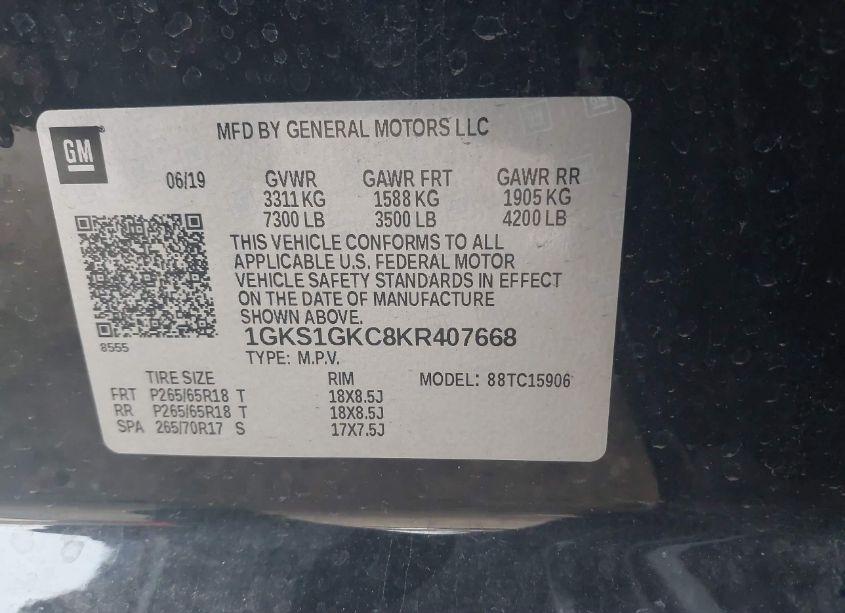 Photo 9 of 2019 Gmc Yukon XL SLT (VIN 1GKS1GKC8KR407668)