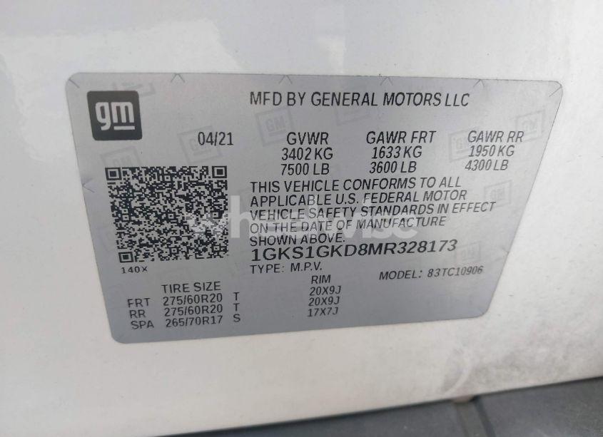 Photo 9 of 2021 Gmc Yukon XL 2WD SLT (VIN 1GKS1GKD8MR328173)