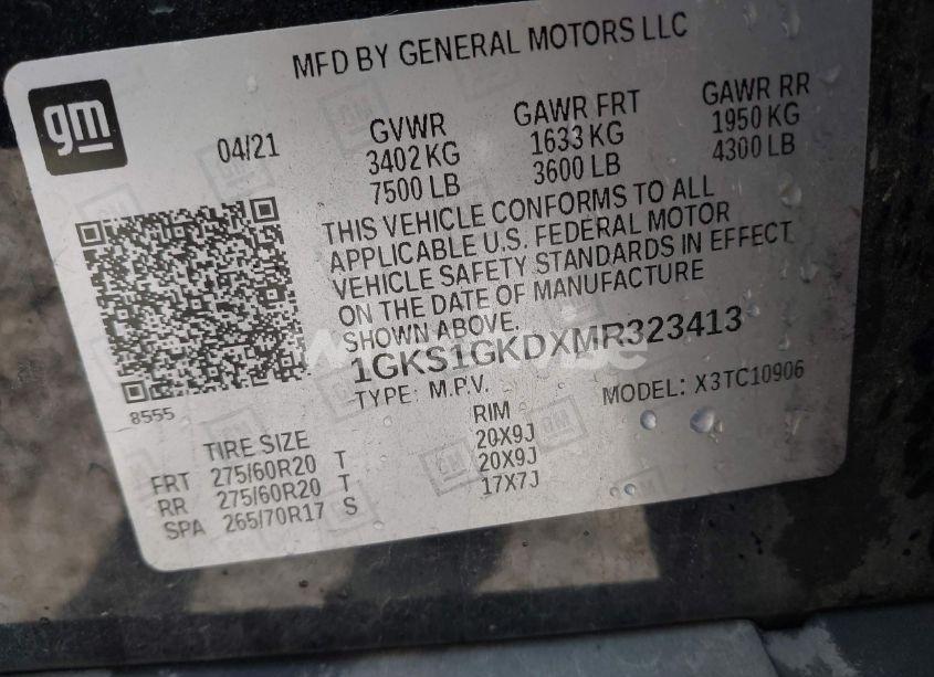 Photo 9 of 2021 Gmc Yukon XL 2WD SLT (VIN 1GKS1GKDXMR323413)