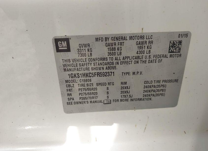 Photo 9 of 2015 Gmc Yukon XL 1500 SLT (VIN 1GKS1HKC5FR592371)