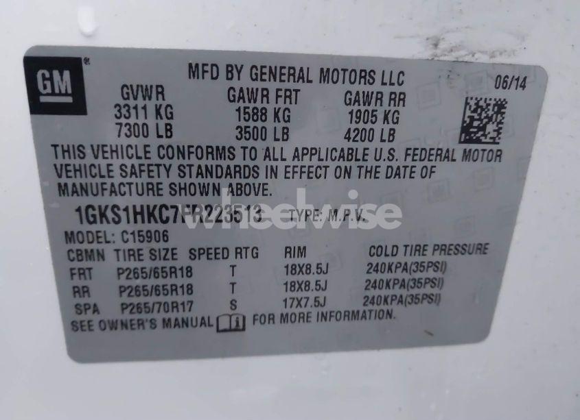 Photo 9 of 2015 Gmc Yukon XL 1500 SLT (VIN 1GKS1HKC7FR223513)