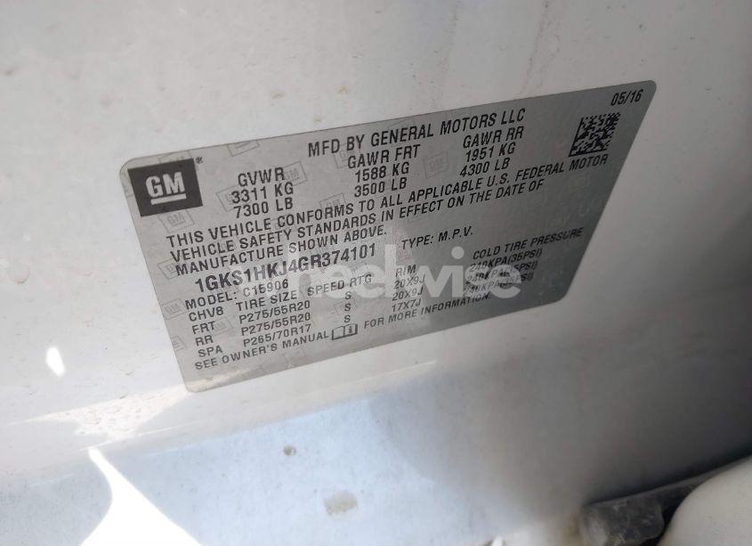 Photo 9 of 2016 Gmc Yukon XL DENALI (VIN 1GKS1HKJ4GR374101)