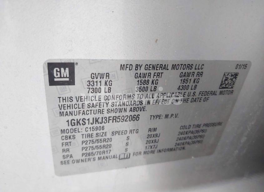 Photo 9 of 2015 Gmc Yukon XL 1500 DENALI (VIN 1GKS1JKJ3FR592066)