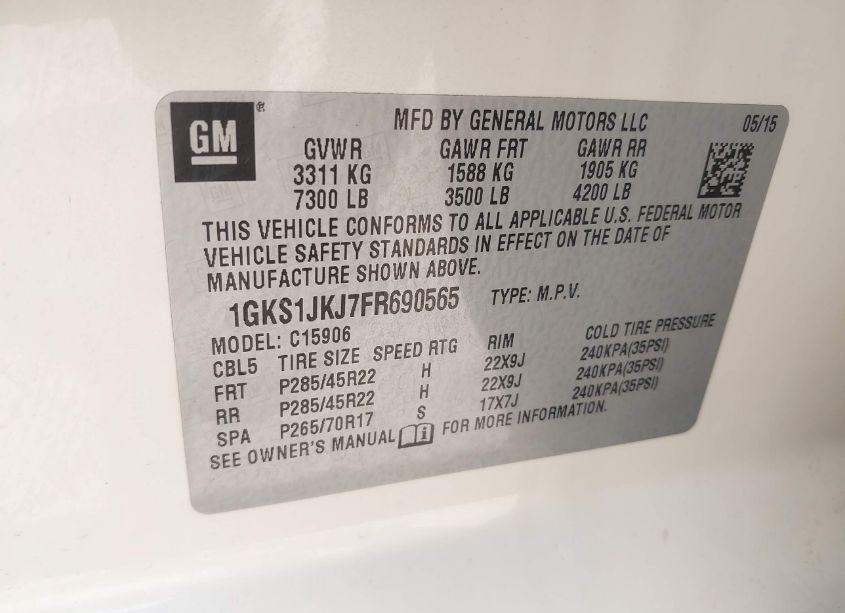 Photo 9 of 2015 Gmc Yukon XL 1500 DENALI (VIN 1GKS1JKJ7FR690565)