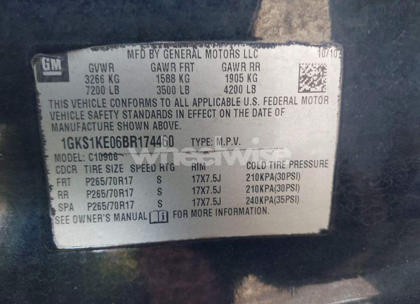 Photo 9 of 2011 Gmc Yukon XL 1500 SLT (VIN 1GKS1KE06BR174460)