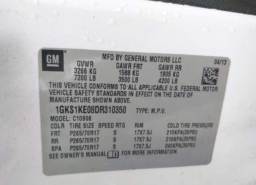 Photo 9 of 2013 Gmc Yukon XL 1500 SLT (VIN 1GKS1KE08DR310350)