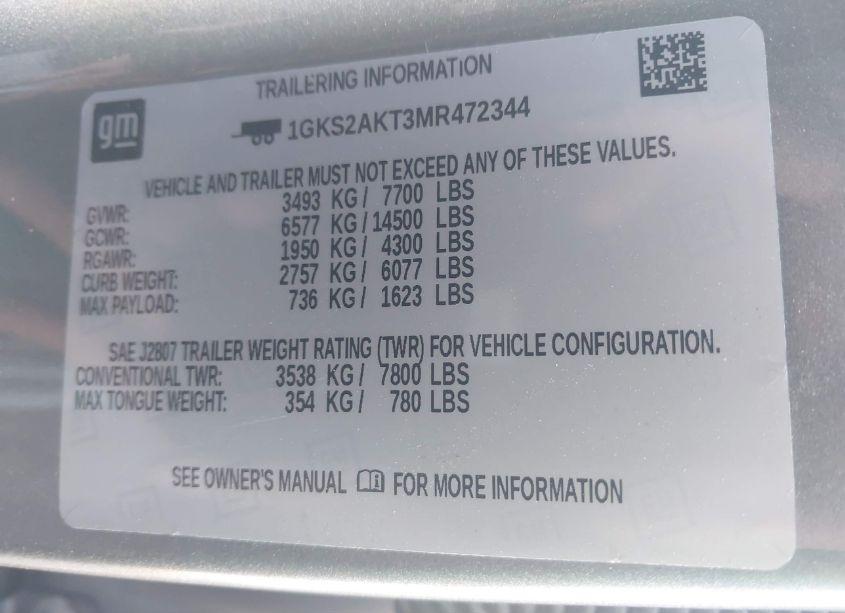 Photo 9 of 2021 Gmc Yukon 4WD SLE (VIN 1GKS2AKT3MR472344)