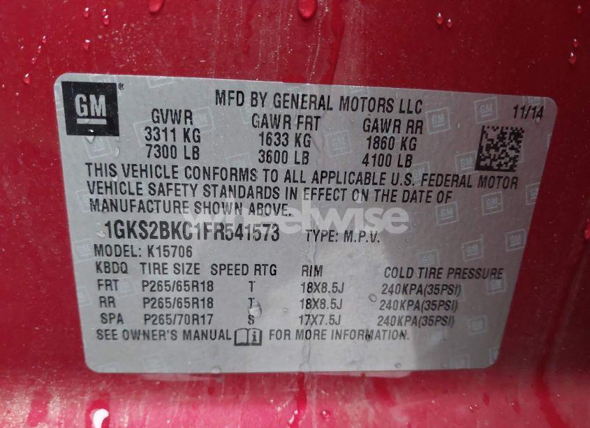 Photo 9 of 2015 Gmc Yukon SLT (VIN 1GKS2BKC1FR541573)