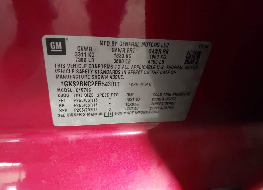 Photo 9 of 2015 Gmc Yukon SLT (VIN 1GKS2BKC2FR543011)