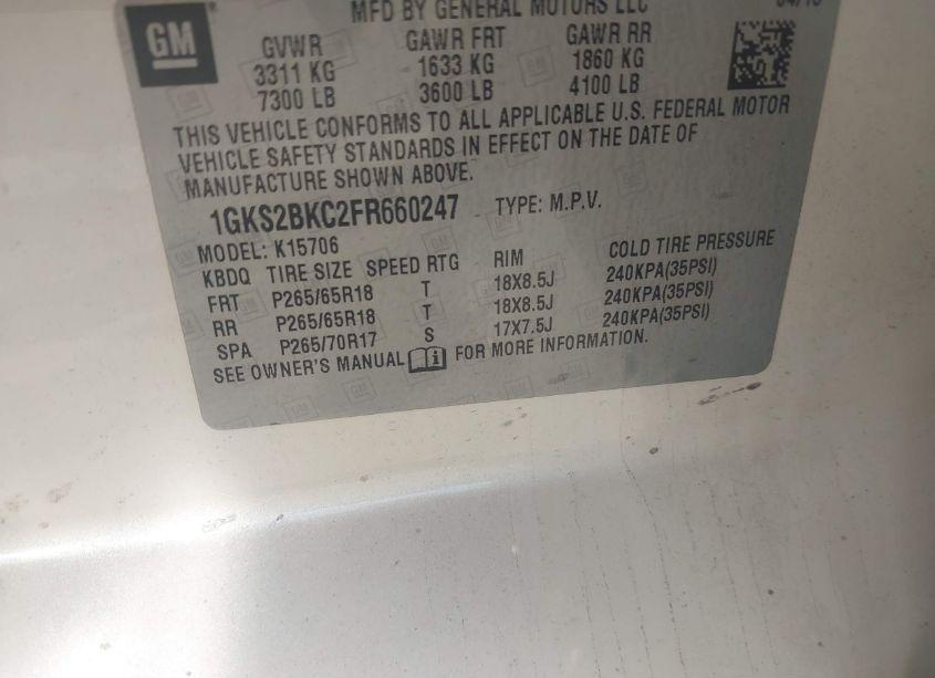 Photo 9 of 2015 Gmc Yukon SLT (VIN 1GKS2BKC2FR660247)