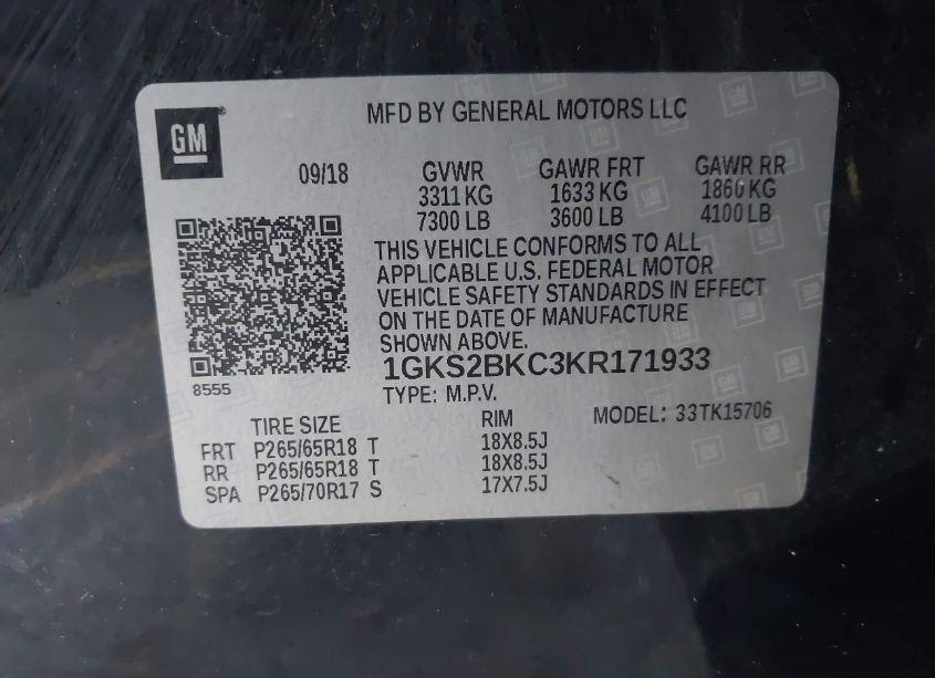 Photo 9 of 2019 Gmc Yukon SLT (VIN 1GKS2BKC3KR171933)