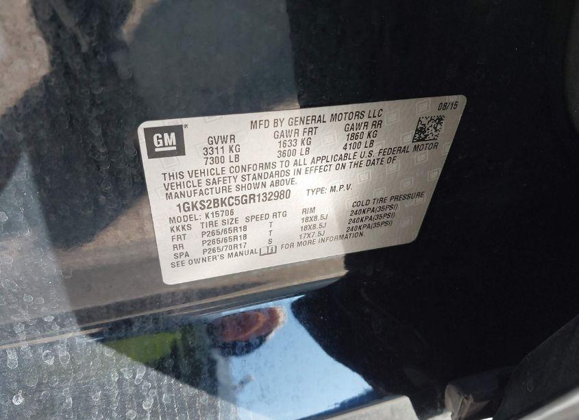 Photo 9 of 2016 Gmc Yukon SLT (VIN 1GKS2BKC5GR132980)