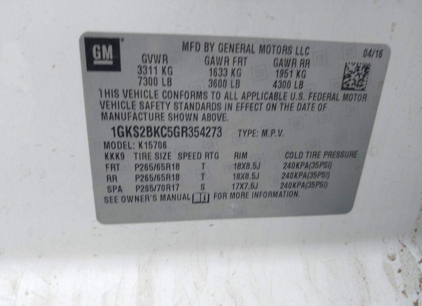 Photo 9 of 2016 Gmc Yukon SLT (VIN 1GKS2BKC5GR354273)