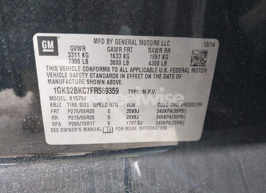 Photo 9 of 2015 Gmc Yukon SLT (VIN 1GKS2BKC7FR569359)