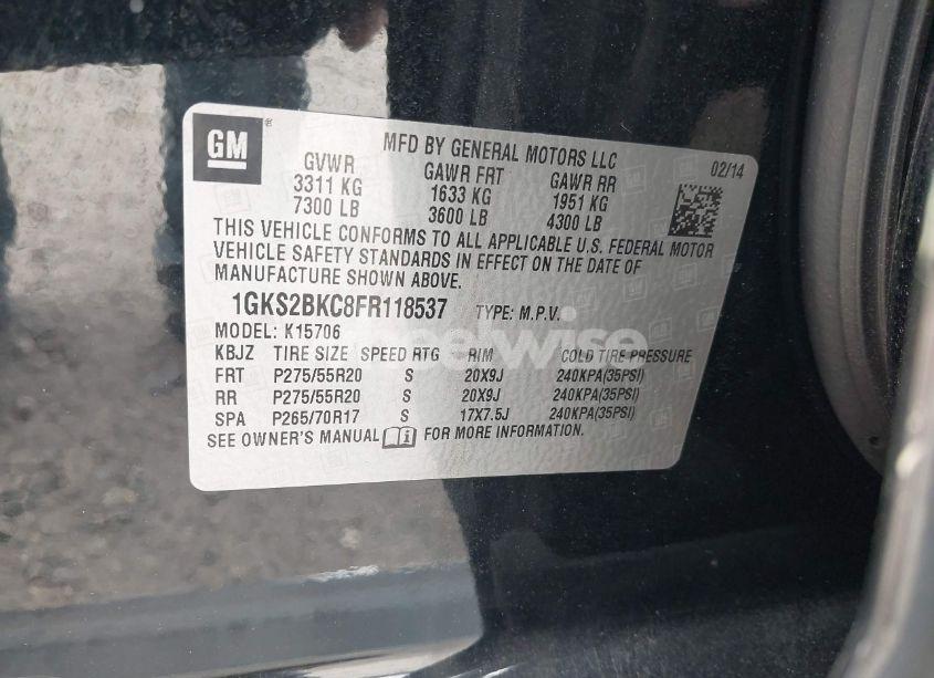 Photo 9 of 2015 Gmc Yukon SLT (VIN 1GKS2BKC8FR118537)