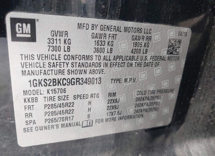 Photo 9 of 2016 Gmc Yukon SLT (VIN 1GKS2BKC9GR349013)