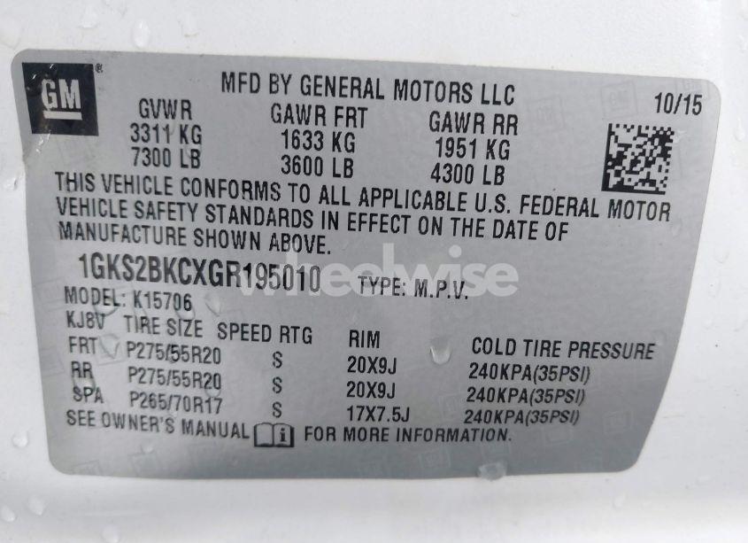 Photo 9 of 2016 Gmc Yukon SLT (VIN 1GKS2BKCXGR195010)