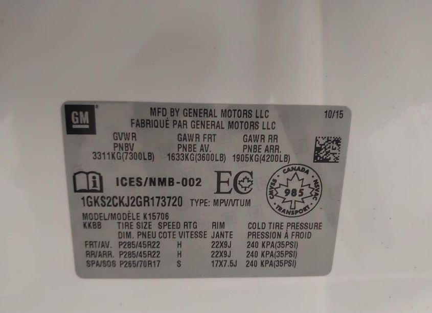 Photo 9 of 2016 Gmc Yukon DENALI (VIN 1GKS2CKJ2GR173720)