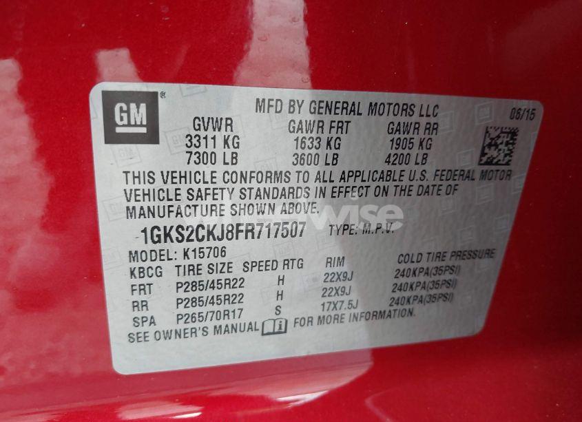 Photo 9 of 2015 Gmc Yukon DENALI (VIN 1GKS2CKJ8FR717507)